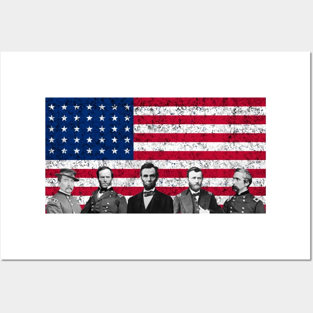 Union Civil War Heroes and The American Flag Wall Art by warishellstore